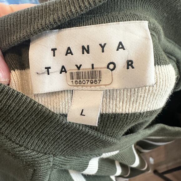 Tanya Taylor Olive Striped Dress LARGE Cotton Knit Work Career Designer $355 - Picture 13 of 13